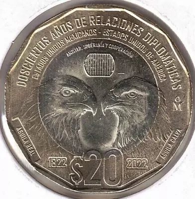 2022 MEXICO 200 TH ANIVERSARY DIPLOMATICOS Brilliant Uncirculated 20 Peso Coin! • $9.95