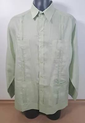 £40 • Buy MOJITO Linen Shirt Button Up Long Sleeve Guayabera Collection Green Men's 1x