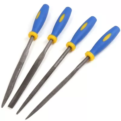 £5 • Buy 4x SMALL WARDING NEEDLE FILE SET Soft Grip Handle Metal Flat Model Modeling Wood