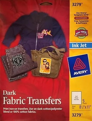 AVERY 3279 Dark Fabric Transfers Five (5) Sheets 8.5  X 11  IRON ON Ink Jet NEW • $7.99