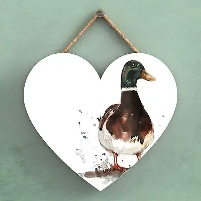 £6 • Buy Duck Meg Hawkins Watercolour Animal Hanging Heart Wooden Plaque