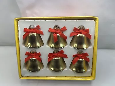 Vtg Holiday Makers 6 Gold Metal Bells Christmas Tree Ornaments 1.5” New Sealed • $12.74