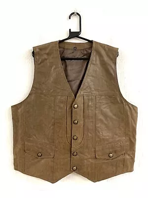 Vintage Brown Genuine Leather Retro Biker Western Vest Waistcoat 3XL • £24.99