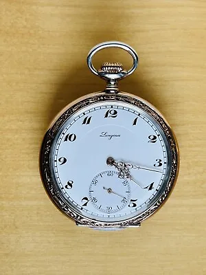 2P316 Antique Longines Embedded Enamel(Niello Inlay) Silver Pocket Watch • £449