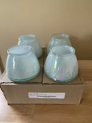 NIB Vietri 3 Inch Art Glass Votive Holders Lt Blue Iridescent Set Of 4. Spain. • $40