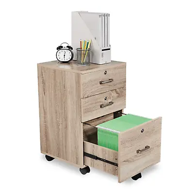 Rolling 3 Drawer File Cabinet With Lock Home Office Wood File Cabinet Under Desk • $99.99