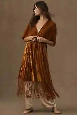 NWT Anthropologie Velvet Pleated Duster Kimono Cardigan One Size XS S M L Bronze • $206.05