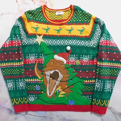 Dinosaur T-Rex Ugly Christmas Sweater Long Sleeve Crew Neck Pullover Top Men 2XL • $15