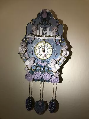 Cupids & Roses Cuckoo Clock Hanging  Wall Novelty Mini Small Musical Clock VTG • $65