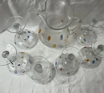 Millefiori Hand Blown Bubbles Pitcher & 6 Margarita Glasses • $79.99