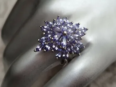 3.750ct Tanzanite Marquise Cluster Ring Sz O½ Platinum Overlay On 925 Silver • £39.95