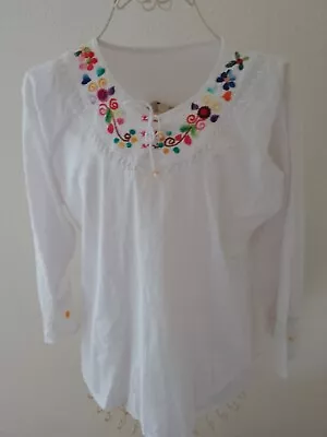 Vintage Emboidered 70s Blouse Small Size 10 12 Ish White • £13.99