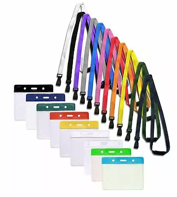 Id Neck Lanyard With J-Clip & Flexible Plastic ID Card Holder Pocket Free P&P • £2.40