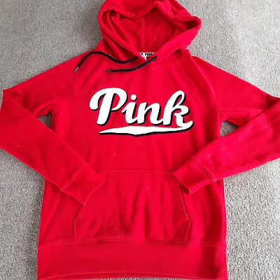 Victorias Secret Pink Sweater Red Hooded Spell Out Casual Comfort Dog Ladies • $3.78