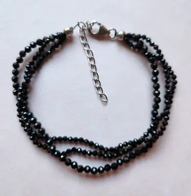 Thai Black Spinel Bead 3-Strand Bracelet In 925 Sterling 7.25-9.25 In 30 Ctw • $17.95