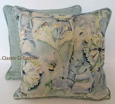 VOYAGE   LANGDALE TEALE -BUMBLE BEES & DANDELIONS PIPED CUSHION COVER Var Sizes • £18.95