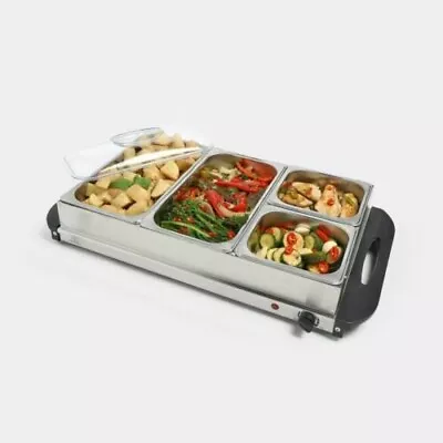 £0.99 • Buy Pre Owned  300W 4 Pan Buffet Server Stainless Steel Warmer Food Kitchen