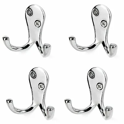 CHROME Twin Double Robe Coat Hooks Door Bathroom Bedroom Dress Clothes Hangers • £3.33