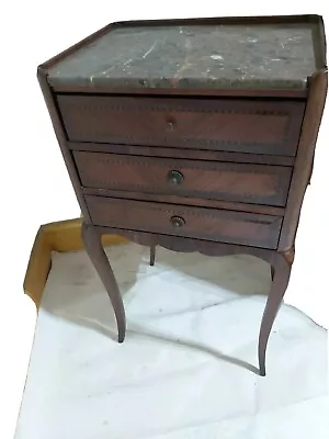 19th Century French Louis XV Style Inlaid Wood Side Table With Marble Top • $1500