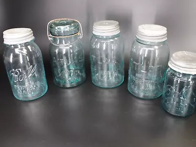 Vintage Blue Ball Perfect Mason Jars & Atlas EZ Seal With Zinc Lids - Pint Quart • $41.99