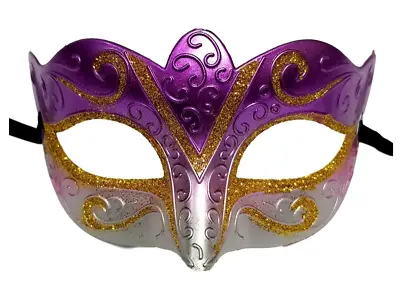 Purple Gold Venetian Glitter Mardi Gras Masquerade Mask Lightweight Comfortable • $5.69