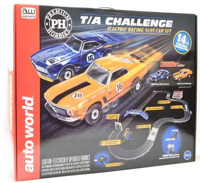 Auto World  / Premium Hobbies T/A Challenge Mustang Camaro HO Slot Car Race Set • $154.99