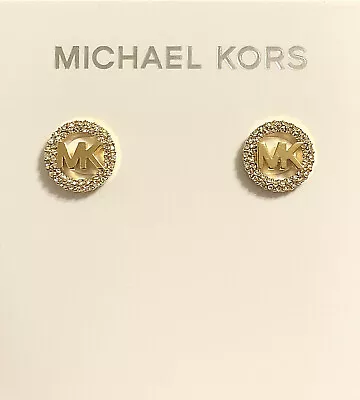 Nwt Michael Kors Gold-tone Crystal Pave' Monogram Stud Earrings Msrp $85.00 • $49.95