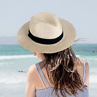 Straw Fedora Hat Soft Cool Summer Classic Trilby Cuban Beach Sun Cap Short Brim • $17.64