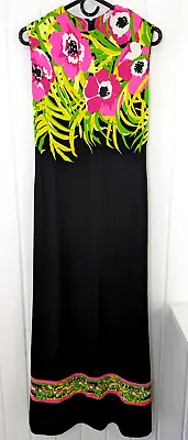 Vintage 60s 70s Mr. Dino Maxi Shift Dress Size 14 Tropical Hawaiian Flowers • $150