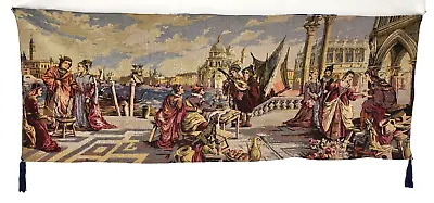 Vintage 18X49 Tapestry Wall Hanging Scenes Of Venice Italy Backed Tassels • $54.95