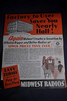 Ca 1934 Midwest Radio Fold Out Advertisement • $17.95