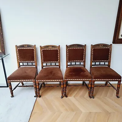 £40 • Buy 4 Vintage Dining Chairs Wood Ebonised Brown Velvet 