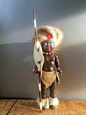 Vintage Pml Pmi South Africa African Zulu Masai Tribal Warrior Doll Toy Real Fur • £22