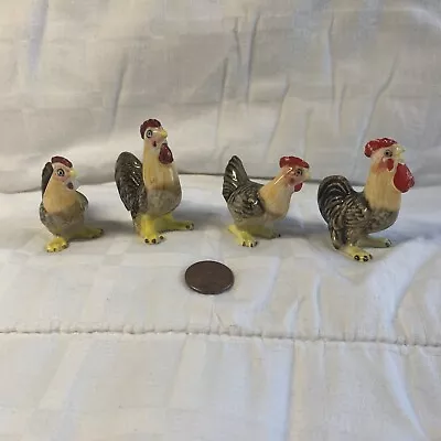 Miniature Ceramic Rooster Figurines Small Vintage Glazed Ceramic 2 Inch Chickens • $24.99