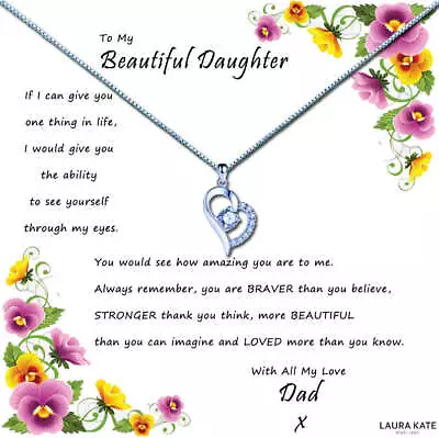£14.99 • Buy To My Daughter Heart Silver CZ Necklace Pendant & Personalised Message Gift Box