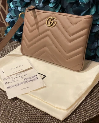 $1039.55 • Buy Stylish!*  Gucci GG Marmont Matelassé Leather Wrist Pouch, Clutch Porcelain Rose