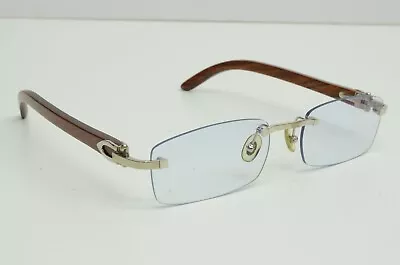 Authentic Cartier Eyeglasses Rimless 53 18 135b Bubinga Wood Rectangle Silver • $2639.99