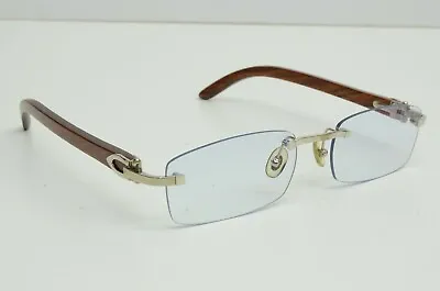 Authentic Cartier Eyeglasses Rimless 54 18 140b Bubinga Wood Decor Silver Frames • $2099.99