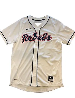 Ole Miss Rebels NCAA White Nike Stitched Button Up Baseball Jersey Men's Size L • $75