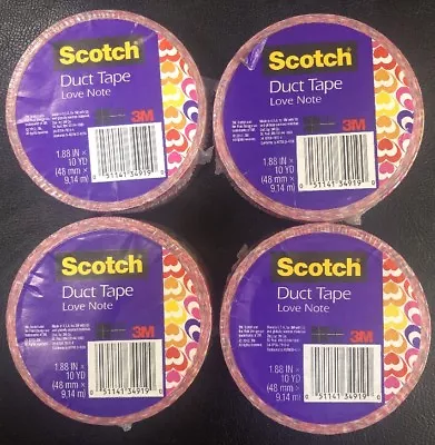 4 Rolls 3M Scotch Duct Tape Love Note 1.88  X 10 Yds Hearts 💕 • $18