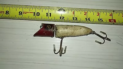 #535 Vintage Unbranded Wooden Jointed Minnow Red/Wht 4 1/2 Inch Body Glass Eyes • $5.99