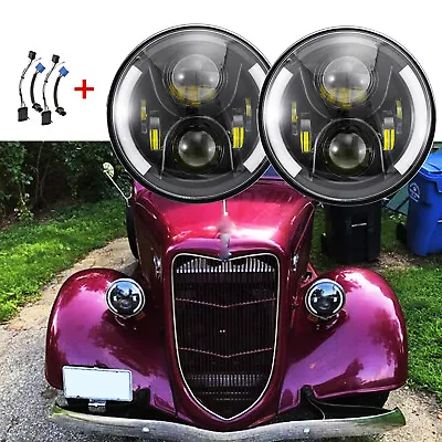 For Ford Pickup 1936 2PCS  LED 7  Headlight Round Ring DRL Turn Signal Projector • $109.24