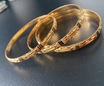 Set 4 Gold Bangles Real Looking 22ct Gold Indian Costume Jewellery D-6.5cm • £14.99