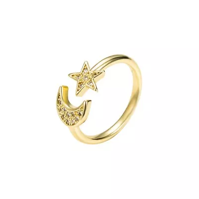 M&T 2007 Gold Plated Open Ring Star Moon CZ Adjustable Ring One Piece JWYS07 • $2.90