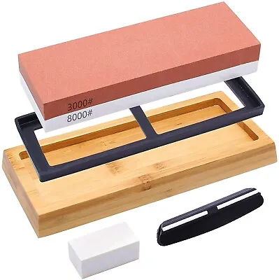 Premium Whetstone Sharpening Stone Kit 2-Sided Grit 3000/8000 Waterstone Set • $35.99