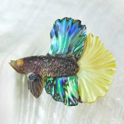 Siamese Fighting Fish Betta Iridescent Multicolor Shell Carving 2.51 G Drilled • $39.95