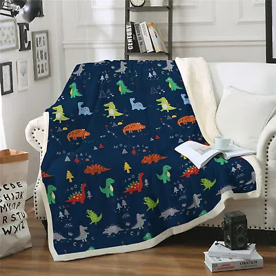 Dinosaur Fleece Blanket Warm Soft Faux Fur Throws For Sofa Chair Bed Blanket Rug • £21.99