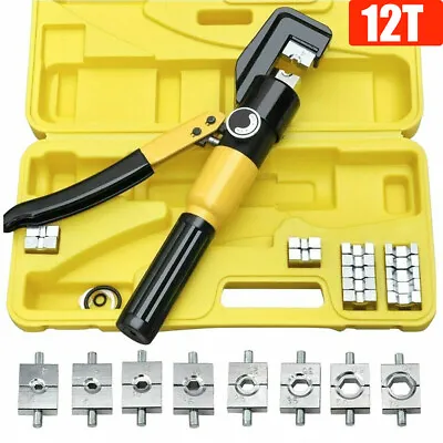 £29.99 • Buy 12T Hydraulic Crimper Crimping Tool Wire Battery Cable Terminal Lugs With 8 Dies