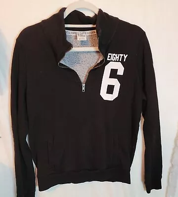 VICTORIA'S SECRET VS PINK Black Half Zip 'Eighty 6' Pullover Sweatshirt Size Med • $12