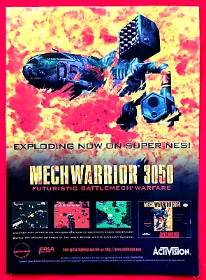 1995 MECH WARRIOR 3050 BattleMech Warfare Nintendo Video Game - Promo PRINT AD • $14.99